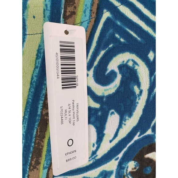 NWT Chico's Travelers Tunic Top Paisley Geometric 3/4 Sleeve - Picture 8 of 15